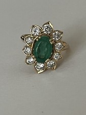 2727- Bague Fleur Or Jaune Emeraude Diamants