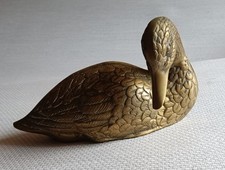 Statuette Canard Sculpté Vintage en Laiton Massif. Artisanal. Années 1960-80.