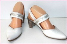 SABRINA Escarpins à Sangles Scratch Cuir Blanc Nacré T 37 TTBE