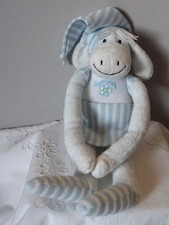 DOUDOU CHEVAL ÂNE LUMINOU JEMINI BLANC RAYURES BLEU LUMINESCENT 35CM BRAS VELCRO