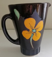 Vintage ! Ancien Pichet / Vase / Carafe Céramique Vallauris - Décor Floral