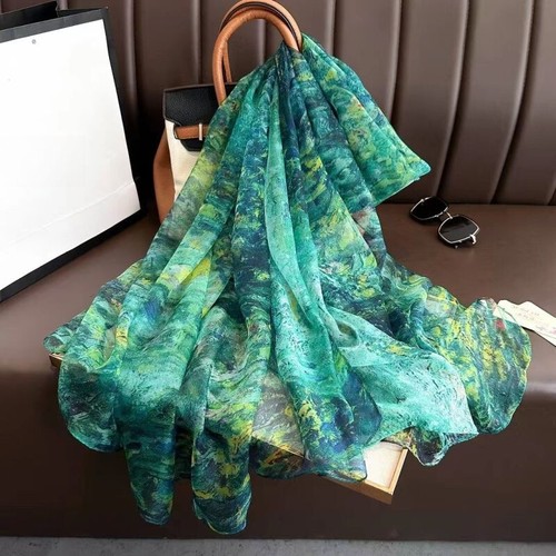 Green sheer scarf 180x130cm - green,