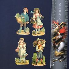 4 Chromos Découpis Gaufré XIXè Personnages Victorian Scrap Oblaten Glanzbild