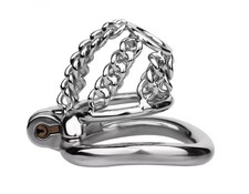 Cage de chasteté métal masculine en acier à chaîne fine fixe - anneau 45 mm