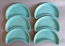Proceram Aubagne 6 assiettes demi lunes en céramique émaillée bleu turquoise
