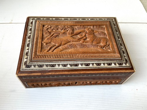 Boite inde bois sculpté - bois, os