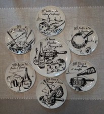 Service à fondue bourguignonne en faïence de GIEN - Vintage en bon état d'usage