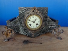 Ancien corps de pendule marbre vert mécanisme mouvement horloge louis 15