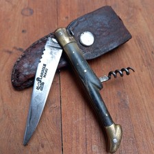 Ancien Couteau LAGUIOLE MAKI 2 Pieces Manche en Corne avec Étui en Cuir 
