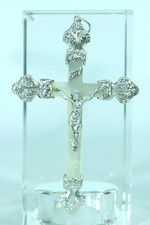 Art Deco Antique Religious pectoral cross sterling Silver & mother of pearl