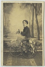 CDV 1860-70. Garçon sur un tricycle en forme de cheval. Jouet.