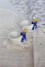 Coquetiers vintage porcelaine et barbotine motif oies