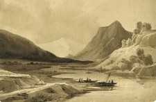 Charles Caïus RENOUX  (1795-1846) Paysage -   Dessin original ancien au lavis
