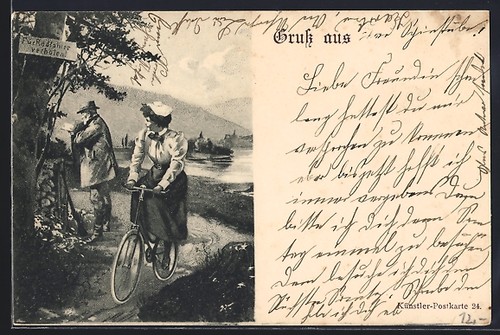 Carte postale dame vélo - postale,