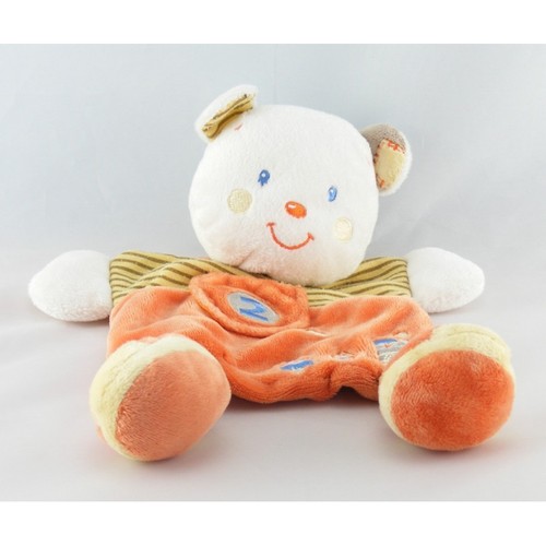 Doudou plat ours blanc orange