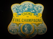 ancienne etiquette lithographie CREME FINE CHAMPAGNE chromo litho PICHOT PARIS