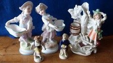 Lot 5 Anciens sujets figurines en porcelaine ancienne polychrome  Saxe? biscuit