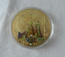 Grande médaille Le Sacre de Napoléon Bonaparte plaqué or massif 70 mm