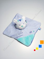 Doudou Plat/Mouchoir Chat/Tigre Carré Bleu Blanc Crocodile Grrr! - Sucre D'orge
