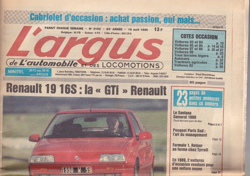 Argus 3193 renault 19 16s - renault,