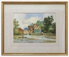 James Shearer - Aquarelle Encadrée, La Piscine Du Moulin À Mapledurham