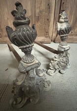 Paire de Chenets Ancien Fer Forgé XIXeme Napoléon III Cheminée Bronze