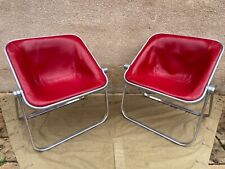 2 Fauteuils Plona en Cuir Rouge par Giancarlo Piretti pour Castelli, 1970
