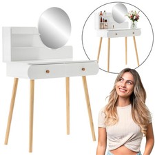 Coiffeuse cosmétique blanche avec miroir et étagères 80x40x120 cm 