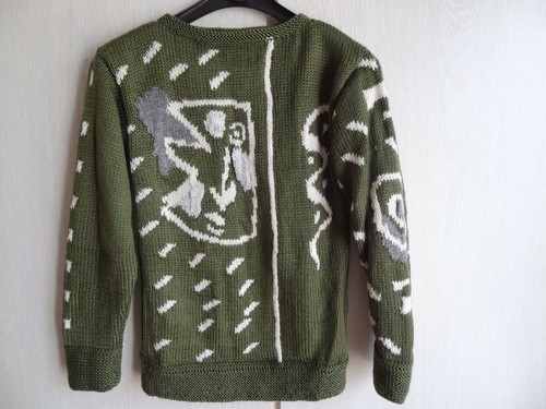 Pull jacquard fait - main,, vert