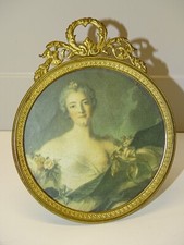 -JOLI CADRE PORTE PHOTO ROND XIXe GRAND NOEUD BRONZE Doré collection VITRINE  D