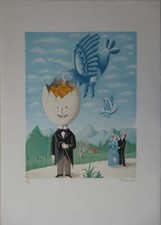 Raymond Peynet : L'homme à la cervelle d'or, Lithographie originale signée