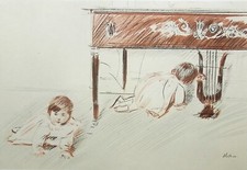Paul-César HELLEU : Enfants jouant près du piano, GRAVURE signée, 1913