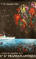 1950s Vintage Poster - Bouvard - At Sea - Cruise Ship - Fireworks Party - 1956