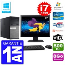 PC Tour DELL 9020 Ecran 27" i7-4790 RAM 8Go Disque 500Go Graveur DVD Wifi W7