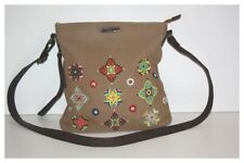 LES TROPEZIENNES Sac Besace Toile Coton Broderie Beige Bandoulière TBE