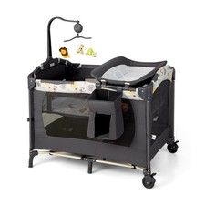 Lit Parapluie Bébé 4 en 1 Berceau Détaché Table à Langer avec Matelas, Boîte à