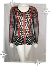 ① - Gilet Cardigan Fantaisie Multi Matières  Noir Rouge Doré .. Lulu H Taille M