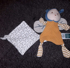 DPB/ Doudou Et Compagnie L’ Abeille Bio Mouchoir Pollen Bleu Jaune Moutarde Ttbe