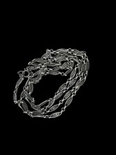 Long collier sautoir Maille Olive Argent Poinçon Sanglier Ancien Vintage 1900