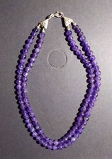 Collier double perles facettées améthyste naturelle & monture arg 925 - L 48cm