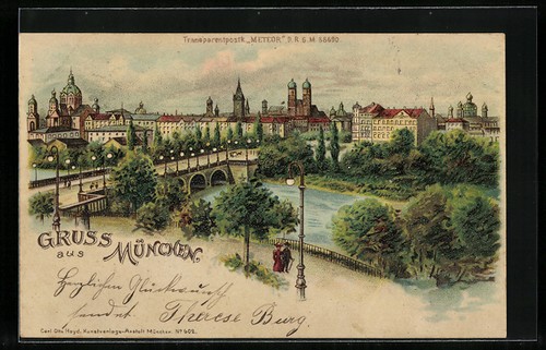 Lithographie munich pont - munich,,
