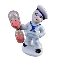 Petit Sablier ancien figurine marin porcelaine Allemagne hourglass sailor 8 cm