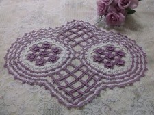 NEW!  Handmade, Hand Crocheted Lattice Work Floral Doily - Lavender/White