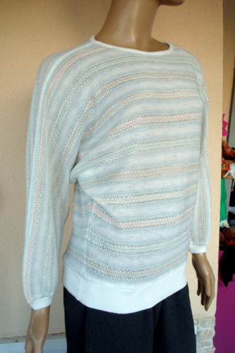 Pull top rayures beige blanc - a,
