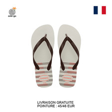 Tongs Havaianas blanches et traits marrons - 45/46 - [NEUF]