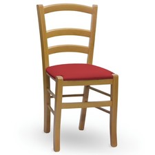 Chaise En Bois Venezia Noyer Clair Avec Assise Rembourrée Similicuir Rouge