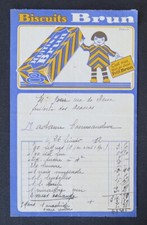 Facture 1930 LES BISCUITS BRUN petit par FARCY voiture illustrée billhead 109