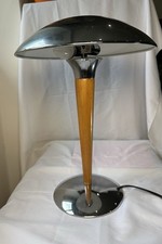 LAMPE DE BUREAU PAQUEBOT OU CHAMPIGNON Chrome et bois Bauhaus Années 1980 