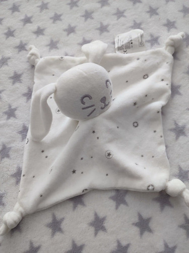 Doudou plat lapin - blanc, etoile