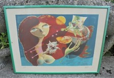 René MARGOTTON  La femme et le pecheur  lithographie originale signée encadrée